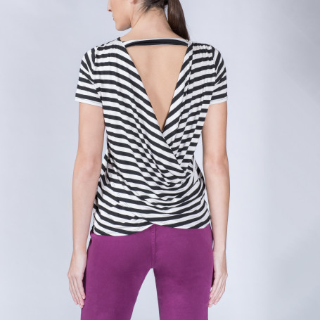 Open Back Drape Top Black Ivory Stripe Wantable