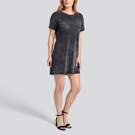 Washed Cotton T Shirt Dress In Black Wantable