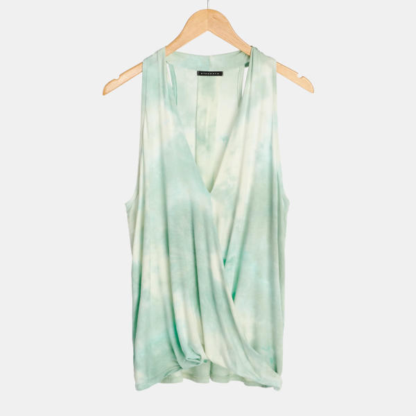 Sleeveless Wrap Front Tie Dye Top In Mint Wantable